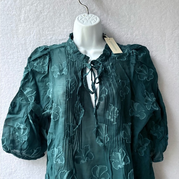 Sundance Fanciful Florals Dress Teal Peasant Mini - Picture 2 of 8